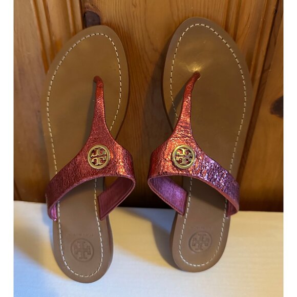 Tory Burch Metallic Pink “Cameron” Thong - Picture 1 of 5